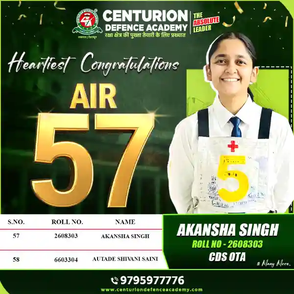 Centurion Defence Academy CDS OTA Akansha Singh